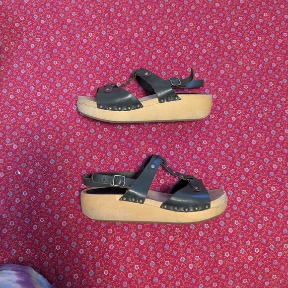 Swedish Hasbeens Wooden Platform Studded Sandal Scandi Girl Strappy Clog Boho - Picture 4 of 12